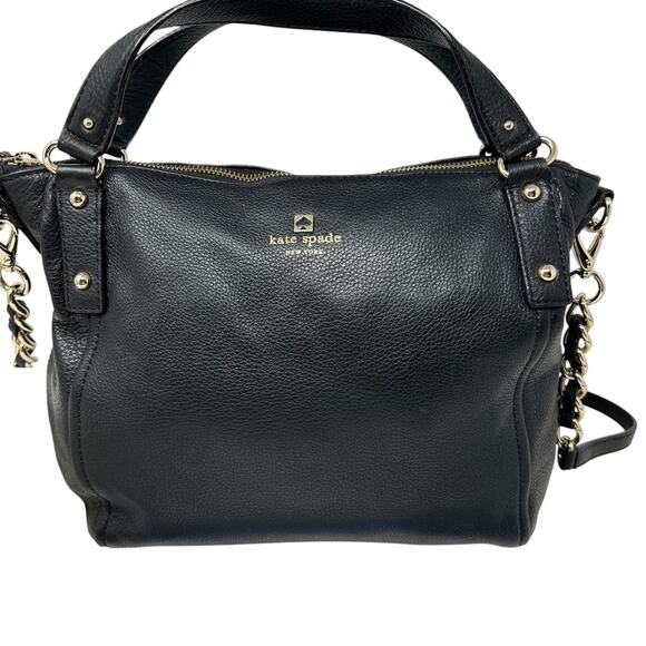 Kate Spade Black Leather Satchel Pine Street Kori Gold Chain Strap & Top Handle - Picture 8 of 16